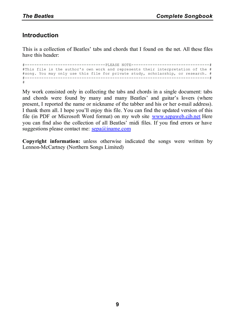 image for page Bộ sưu tập tất cả lời bài hát của The Beatles