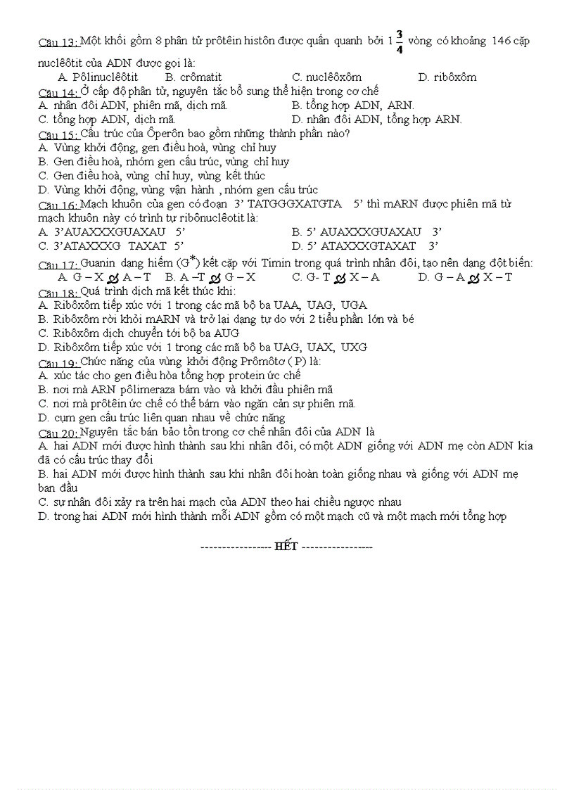 image for page Kiểm tra 15 phút Môn sinh hỌc 12