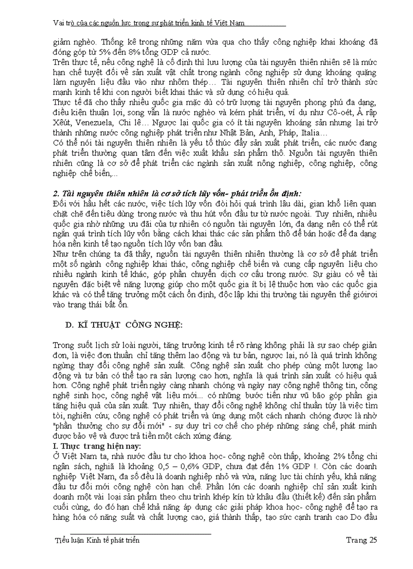 image for page Kinh tế phát triển Vai trò của các nguồn lực trong sự phát triển kinh tế Việt Nam