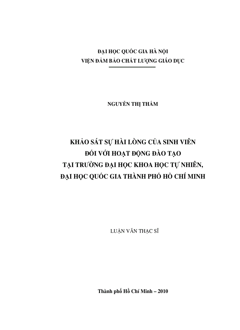 image for page Khảo sát sự hài lòng của sinh viên đối với hoạt động đào tạo tại trường đại học Khoa học Tự nhiên đại học Quốc gia TPHCM
