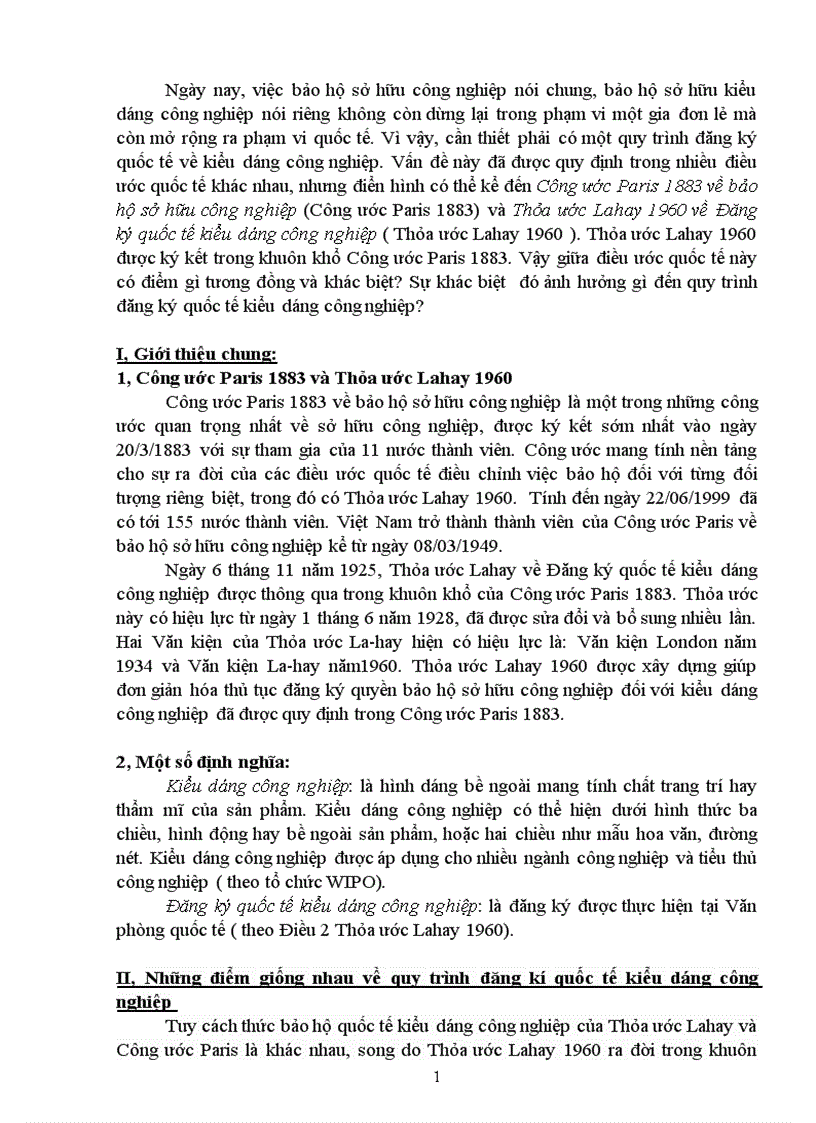 image for page So sánh công ước Paris 1883 về bảo vệ sở hữu công nghiệp và thỏa ước Lahay 1960 về đăng ký quốc tế kiểu dáng công nghiệp