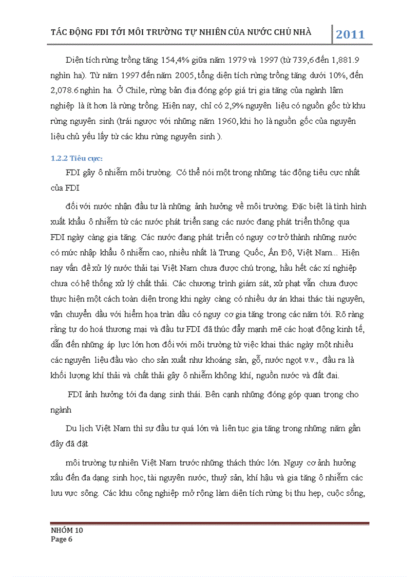 Tác động fdi tới môi trường tự nhiên của nước chủ nhà