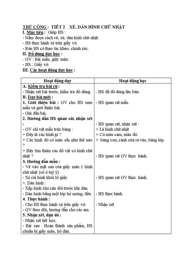 image for page Thủ công Xé dán hình chữ nhật
