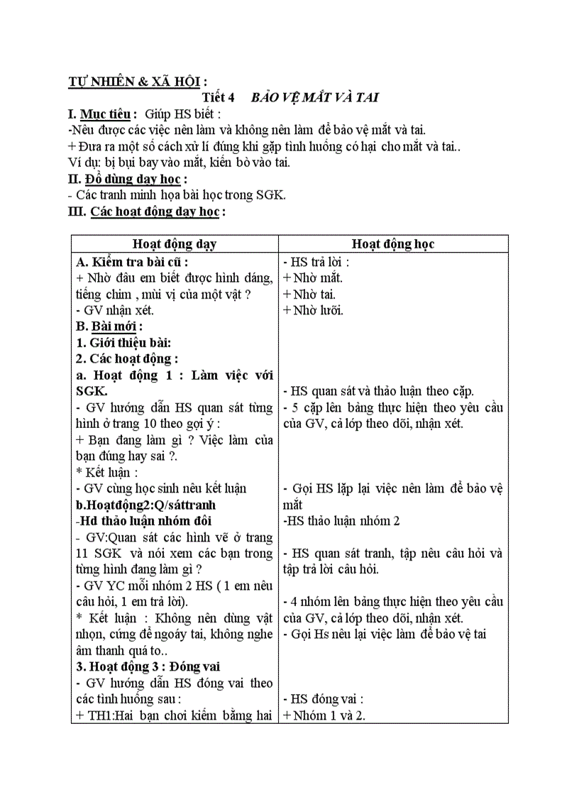 image for page Tự nhiên xã hội Bảo vệ mắt và tai