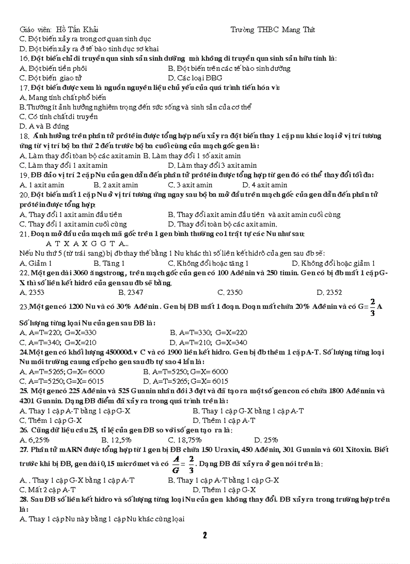 image for page Hệ thống câu hỏi trắc nghiệm sinh học 12