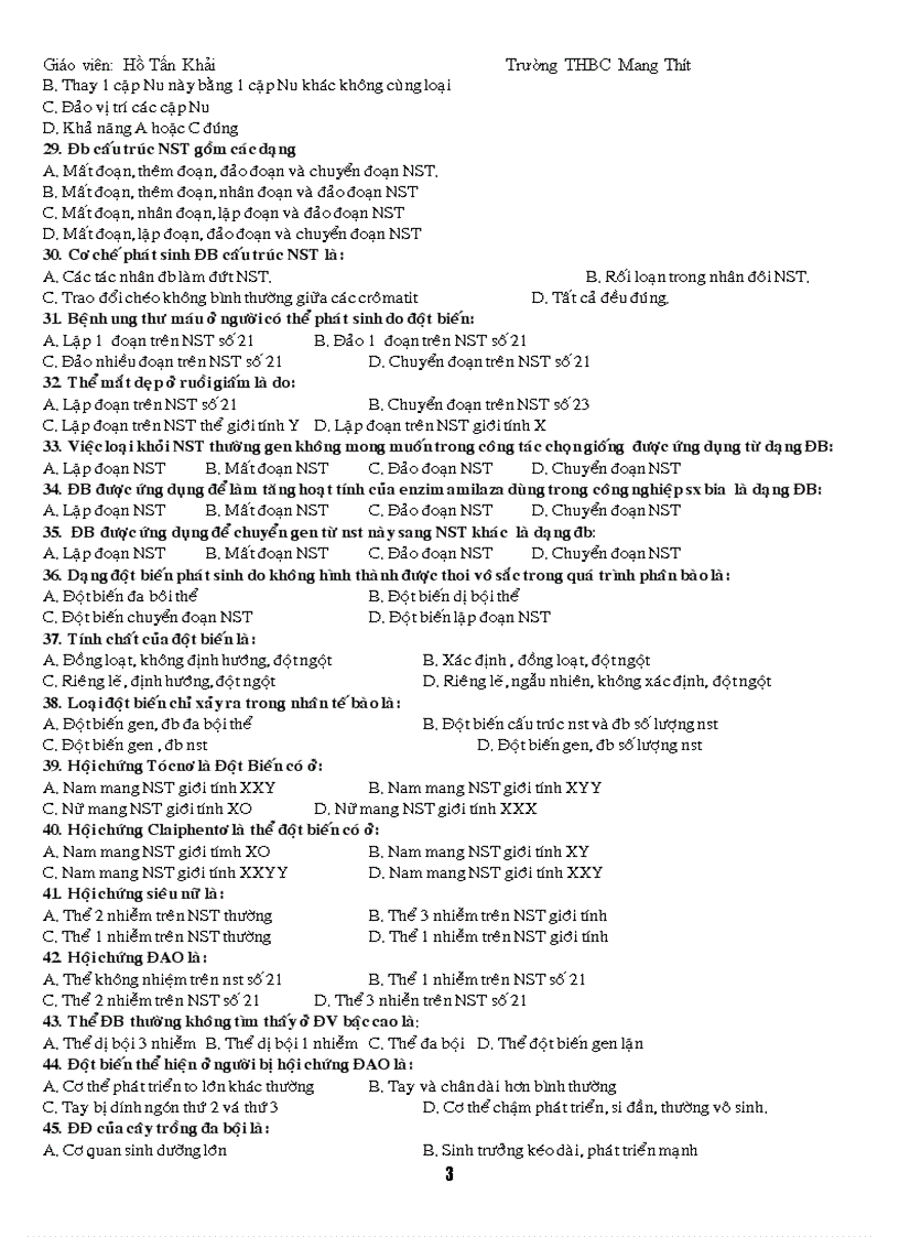 image for page Hệ thống câu hỏi trắc nghiệm sinh học 12