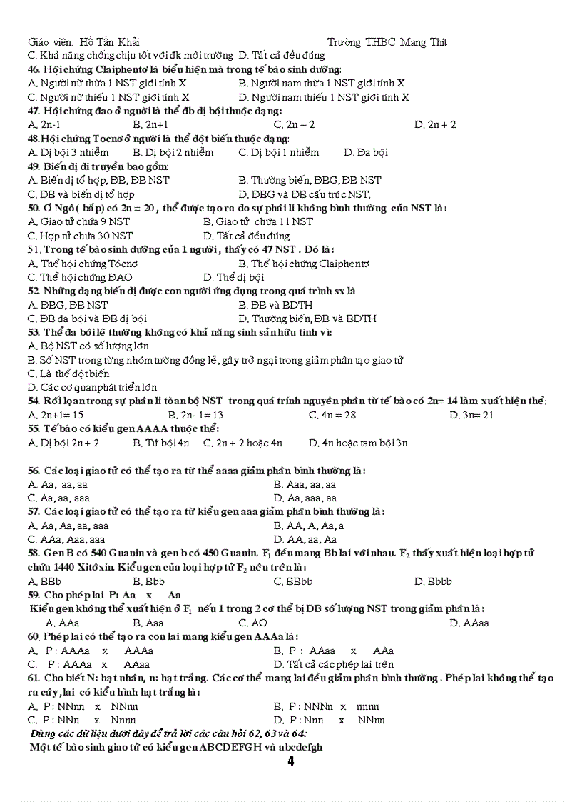 image for page Hệ thống câu hỏi trắc nghiệm sinh học 12