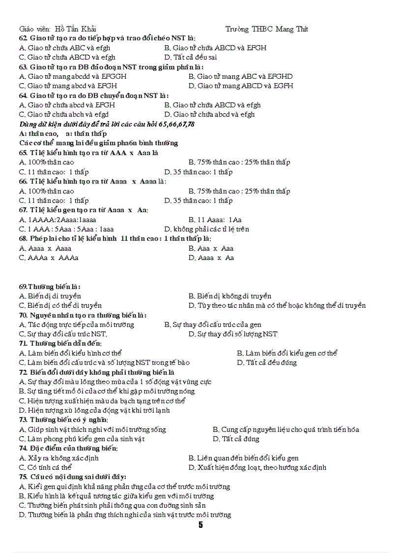 image for page Hệ thống câu hỏi trắc nghiệm sinh học 12