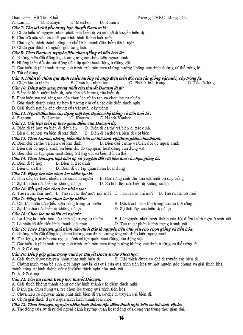 image for page Hệ thống câu hỏi trắc nghiệm sinh học 12