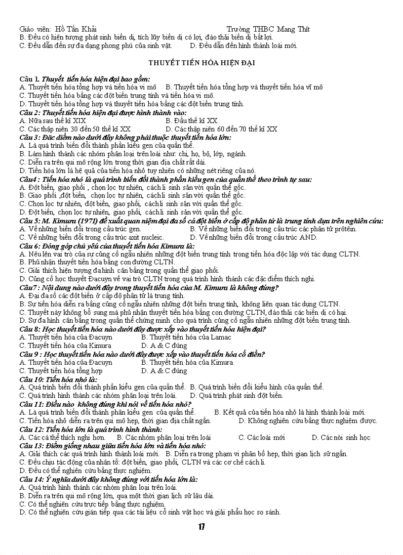 image for page Hệ thống câu hỏi trắc nghiệm sinh học 12