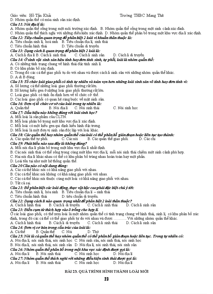 image for page Hệ thống câu hỏi trắc nghiệm sinh học 12