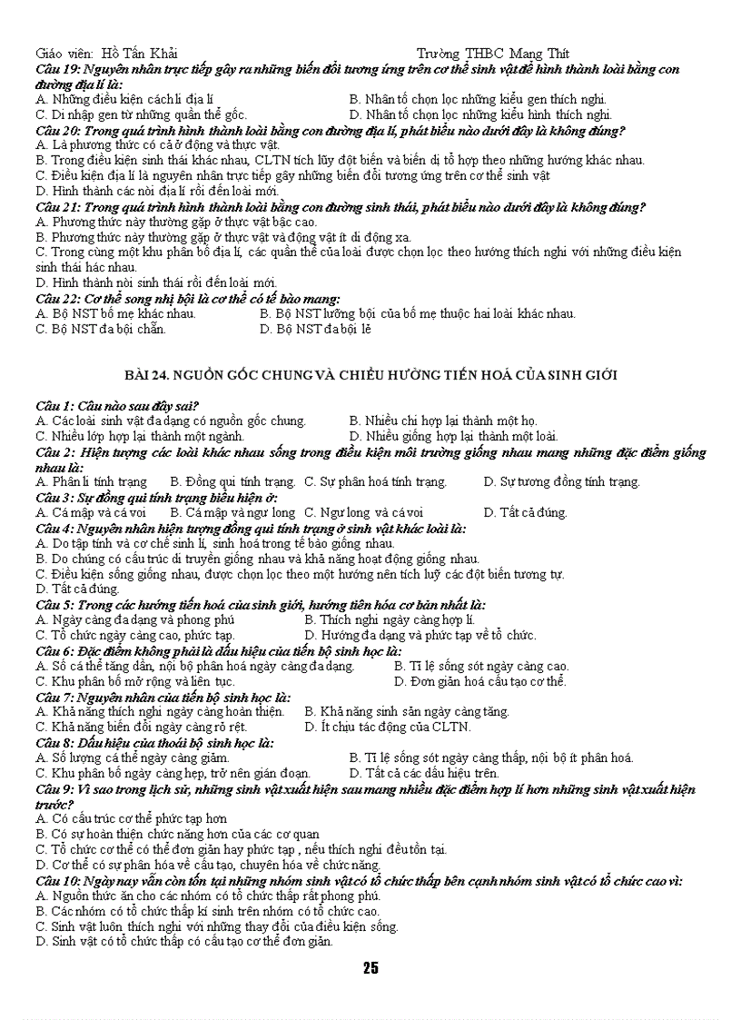 image for page Hệ thống câu hỏi trắc nghiệm sinh học 12