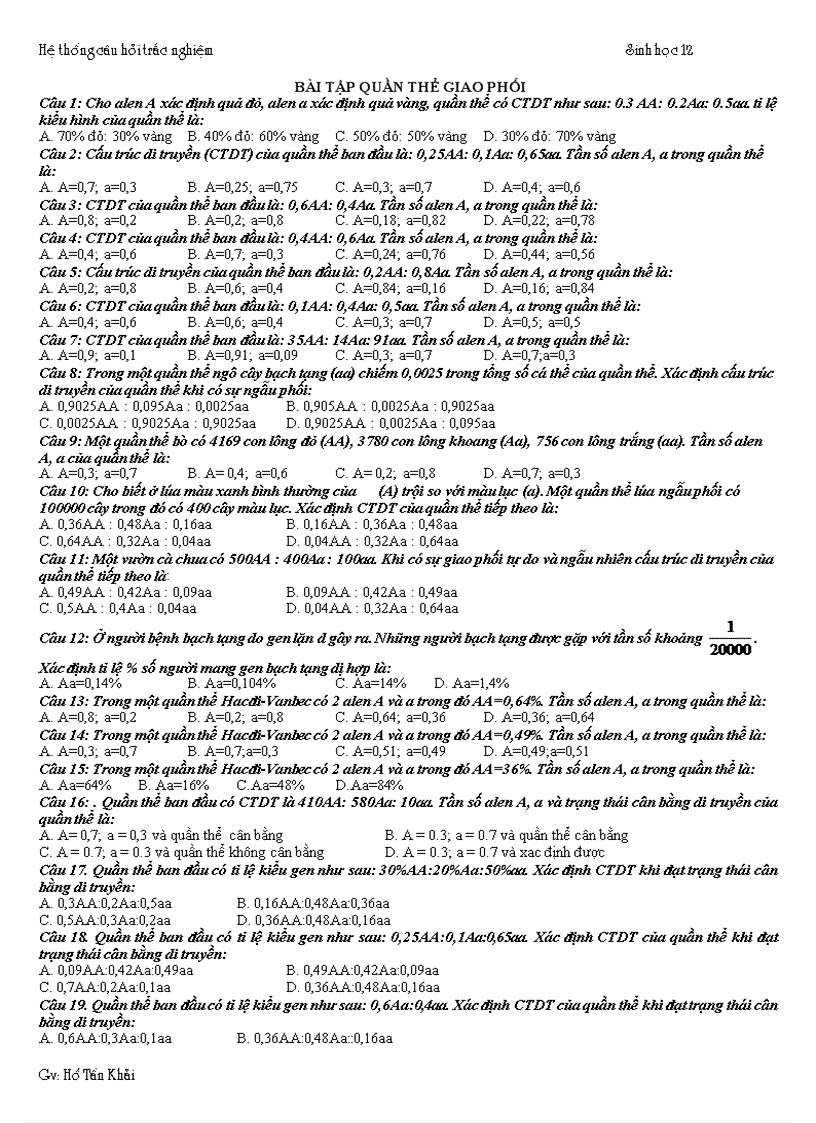 image for page Hệ thống câu hỏi trắc nghiệm sinh học 12