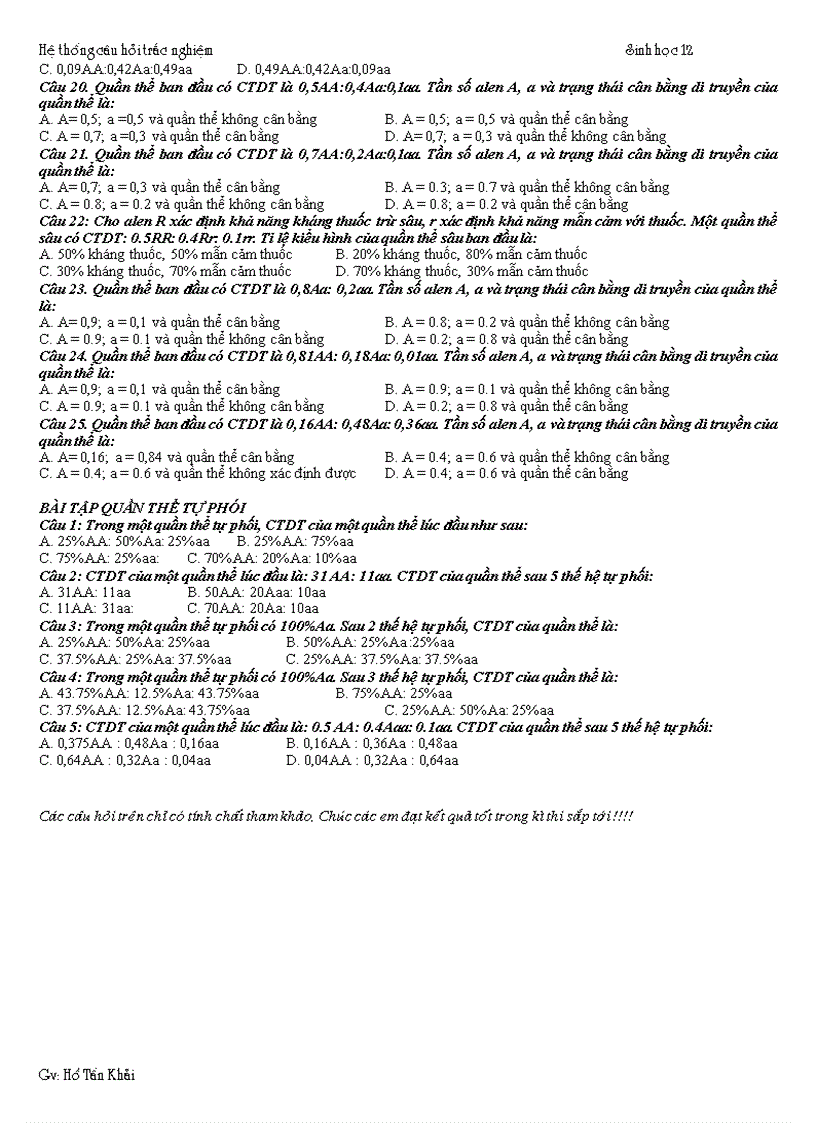 image for page Hệ thống câu hỏi trắc nghiệm sinh học 12