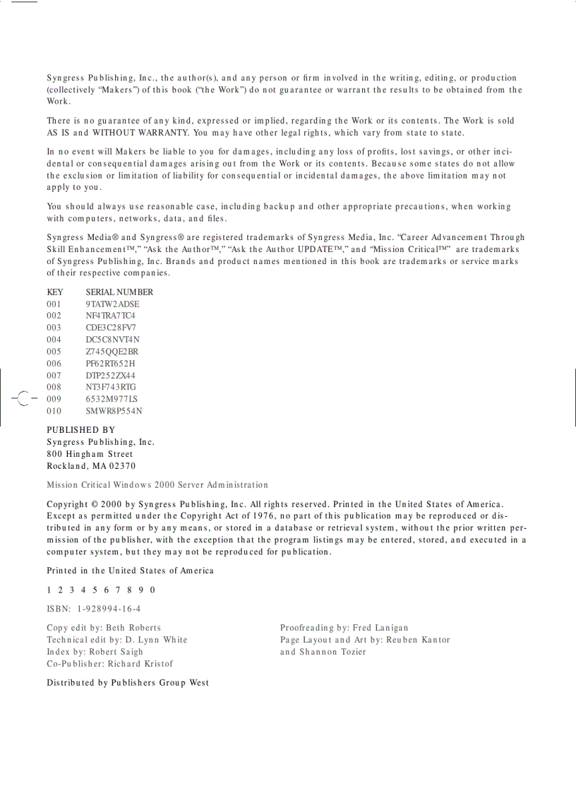 image for page Mission Critical Windows 2000 Server Administration