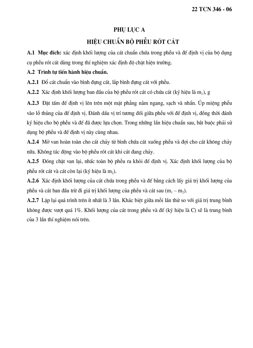 image for page 22 TCN 346 06 Quy trình thí nghiệm xác định độ chặt nền móng đường bằng phễu rót cát