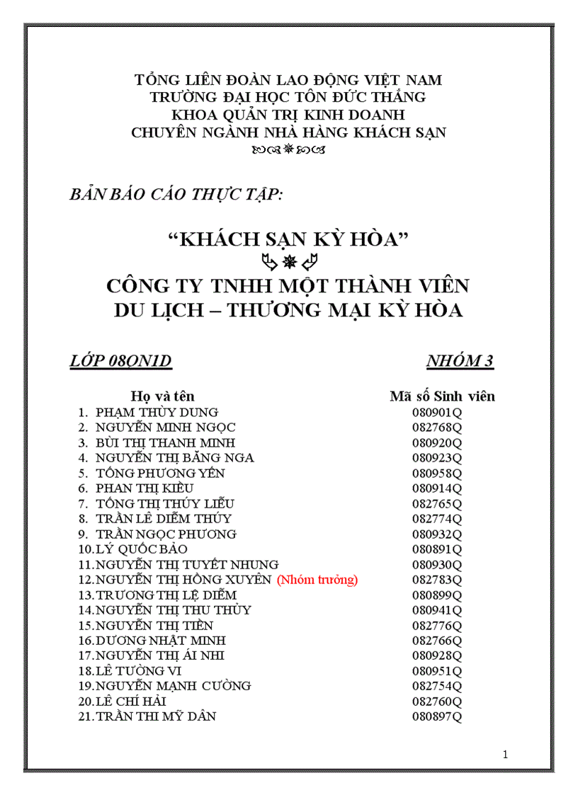 image for page Thực tập tại Khách sạn Kỳ Hòa