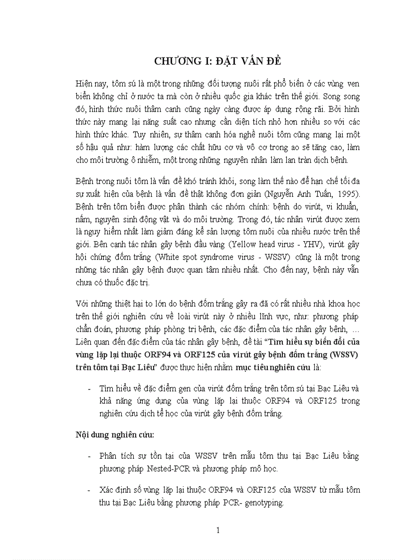 image for page Tìm hiểu sự biến đổi của vùng lặp lại thuộc ORF94 và ORF125 của virút gây bệnh đốm trắng WSSV trên tôm tại Bạc Liêu