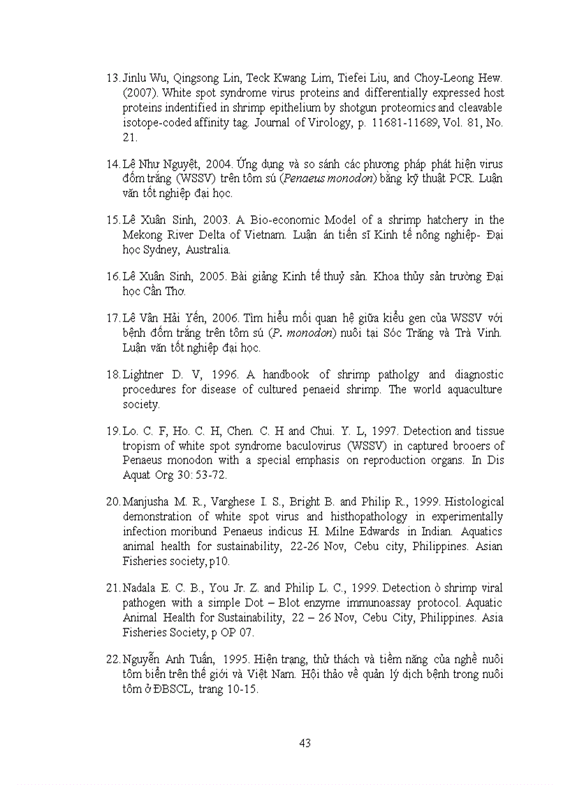 image for page Tìm hiểu sự biến đổi của vùng lặp lại thuộc ORF94 và ORF125 của virút gây bệnh đốm trắng WSSV trên tôm tại Bạc Liêu