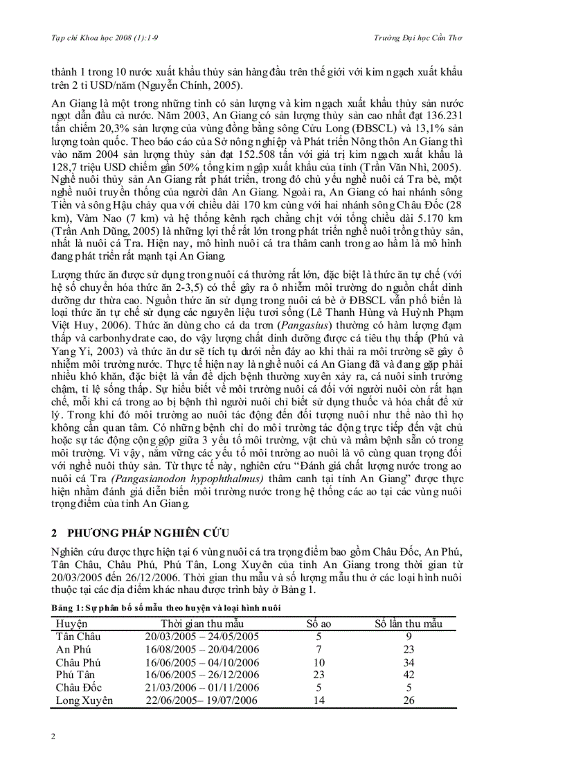 image for page Biến động các yếu tố môi trường trong ao nuôi cá tra Pangasianodon hypophthalmus thâm canh ở an giang