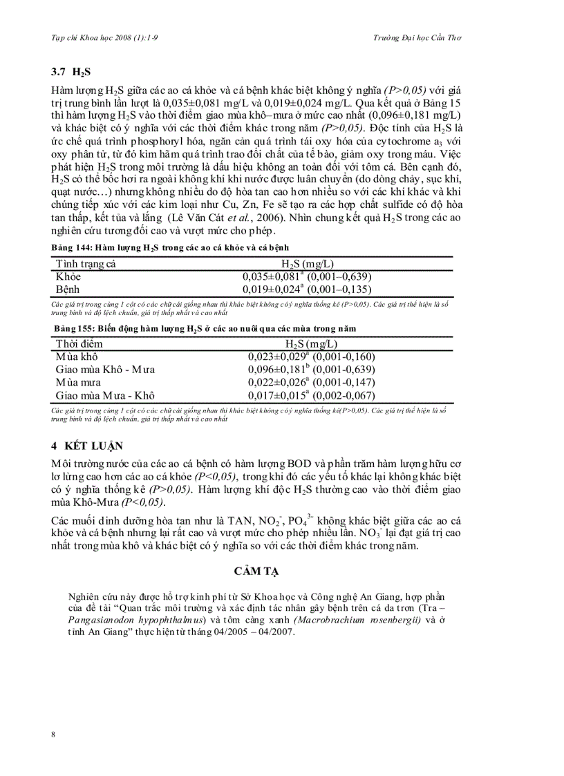 image for page Biến động các yếu tố môi trường trong ao nuôi cá tra Pangasianodon hypophthalmus thâm canh ở an giang