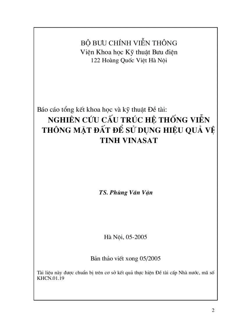 image for page Nghiên cứu cấu trúc hệ thống viễn thông mặt đất để sử dụng hiệu quả vệ tinh vinasat 1