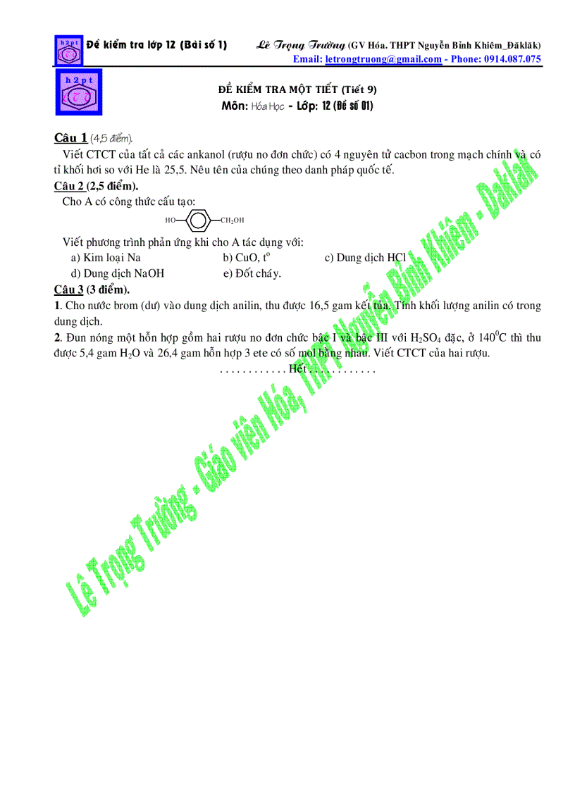 image for page Đề kiểm tra chương 1 môn hóa học đề 1