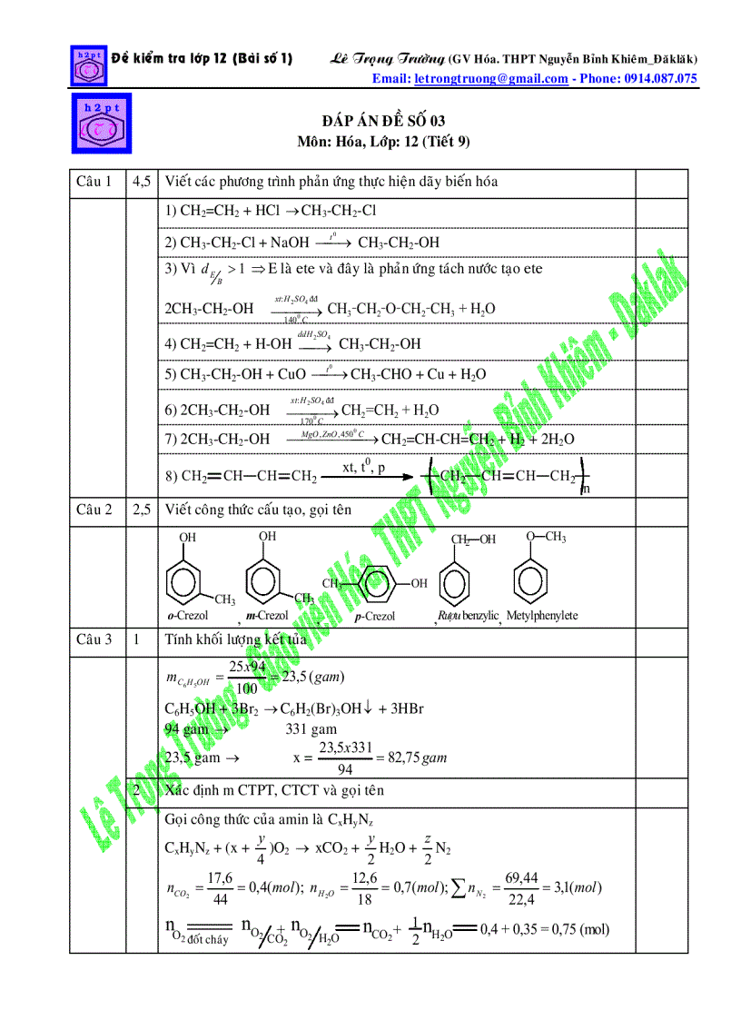 Đề kiểm tra chương 1 môn hóa học lớp 12 đề 3 4