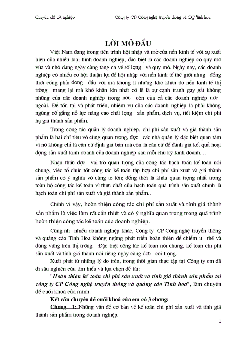 image for page Hoàn thiện kế toán chi phí sản xuất và tính giá thành sản phẩm công ty truyền thông và quảng cáo Tinh Hoa