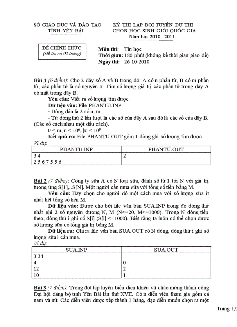 image for page Download Đề thi và đáp án thi Học sinh giỏi lớp 12 môn Tin học tỉnh Yên Bái năm học 2010 2011 Vòng 2 doc