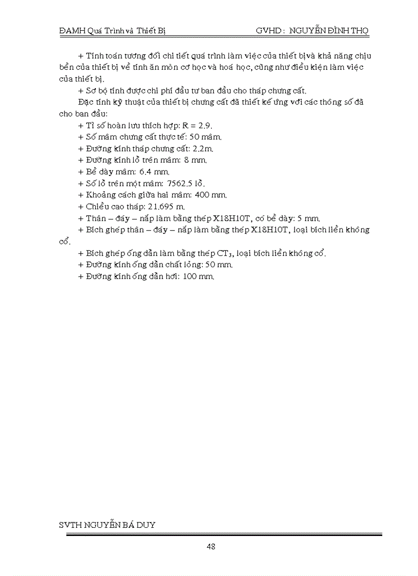 image for page Thiết kế tháp chưng cất hệ acid axetic Nước hoạt động liên tục với năng suất nhập liệu 5m3 h có nồng độ 8 mol acid axetic
