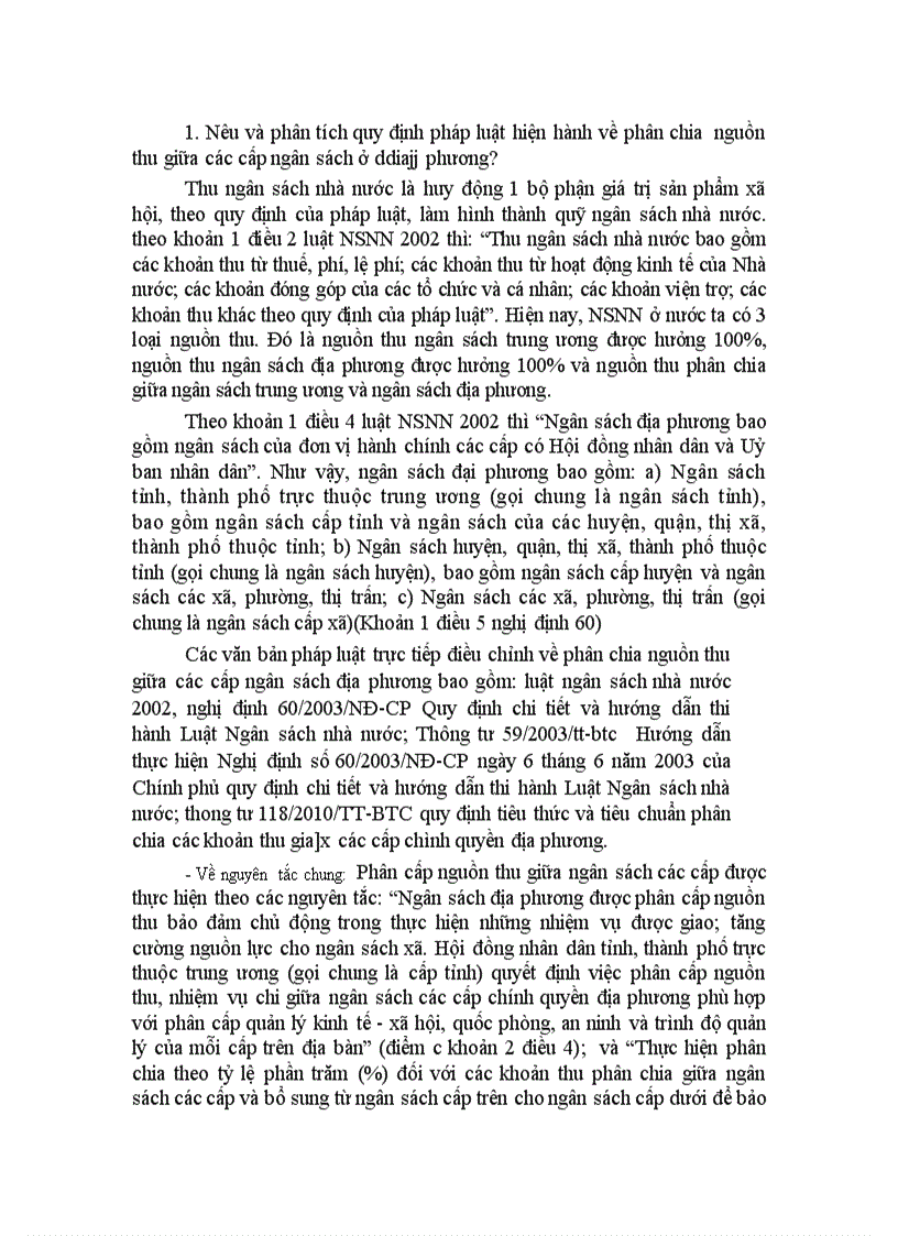 image for page Nêu và phân tích quy định pháp luật hiện hành về phân chia nguồn thu giữa các cấp ngân sách ở địa phương Giải thích