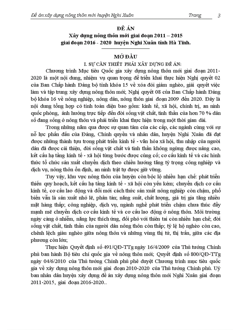 Xây dựng nông thôn mới giai đoạn 2011 2015 giai đoạn 2016 2020 huyện Nghi Xuân tỉnh Hà Tĩnh