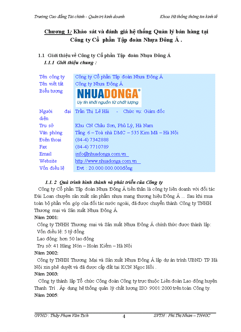 image for page Xây dựng phần mềm Quản Lý Bán Hàng cho công ty cổ phần tập đoàn nhựa Đông Á