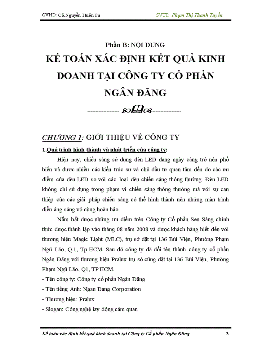 Kế toán xác định kết quả kinh doanh tại Công ty Cổ phần Ngân Đăng