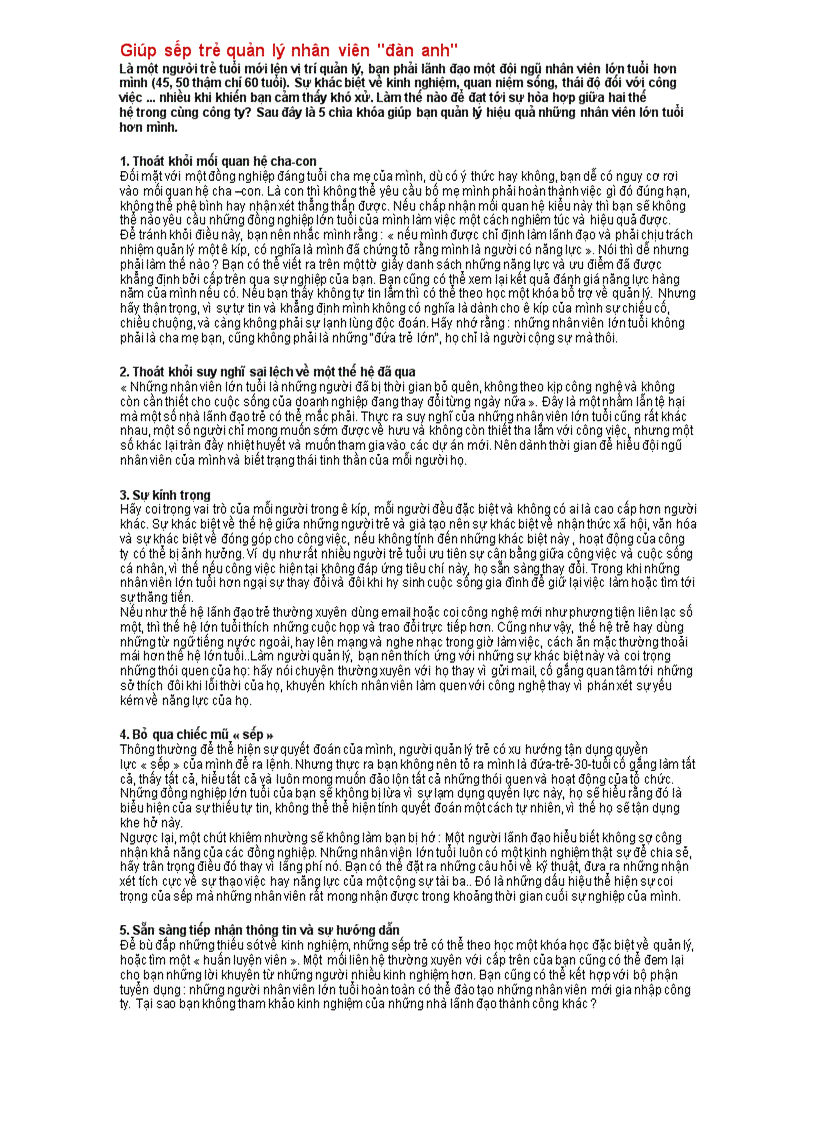 image for page Giúp sếp trẻ quản lý nhân viên