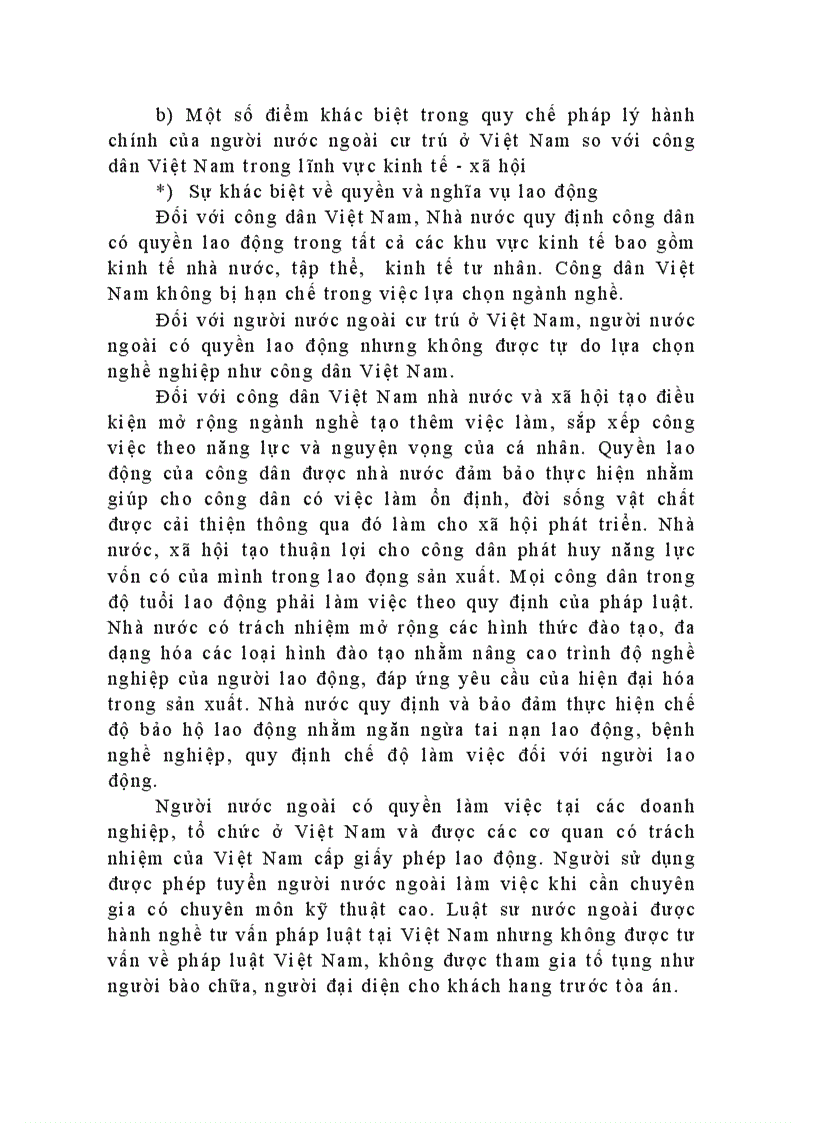 Một số điểm khác biệt trong quy chế pháp lý hành chính của người nước ngoài cư trú ở Việt Nam so với công dân Việt Nam trong lĩnh vực kinh tế xã hội