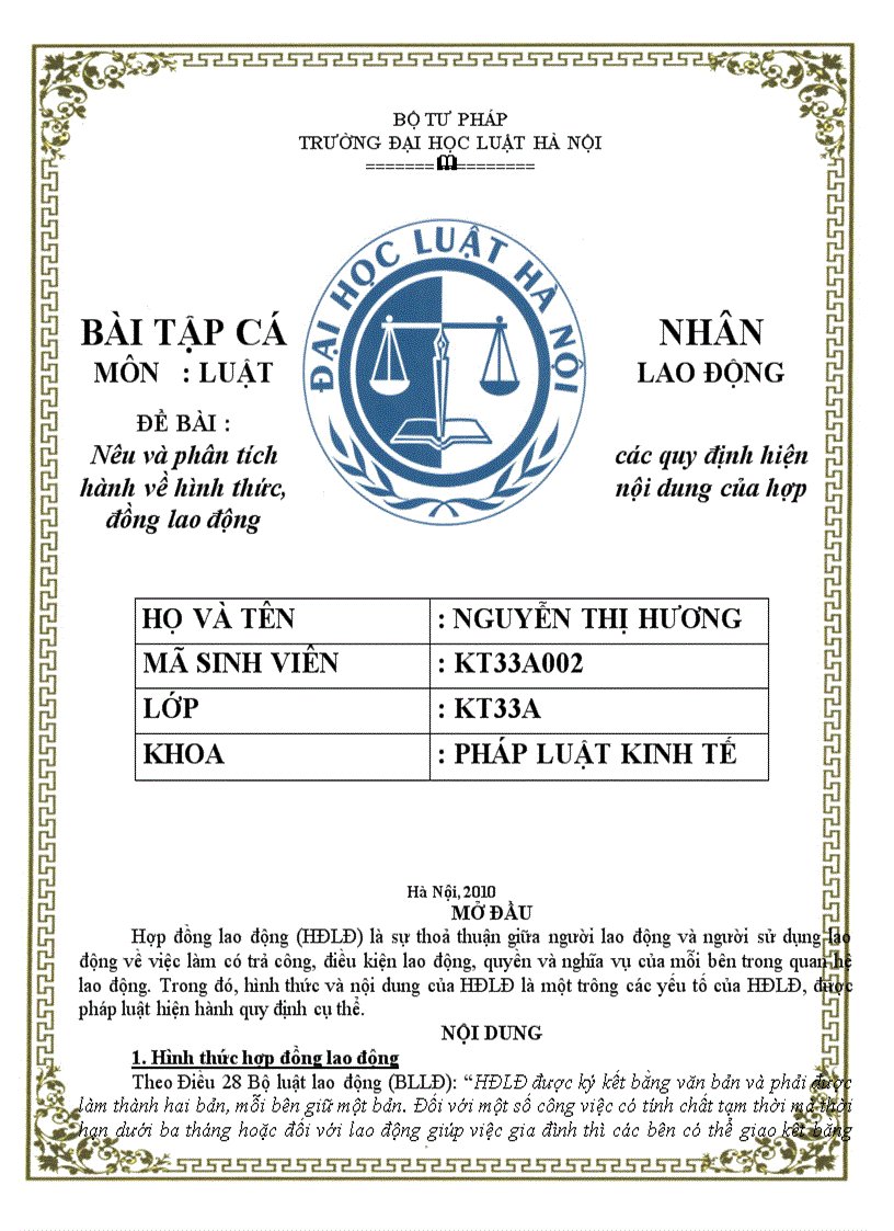 image for page Nêu và phân tích các quy định hiện hành về hình thức nội dung của hợp đồng lao động