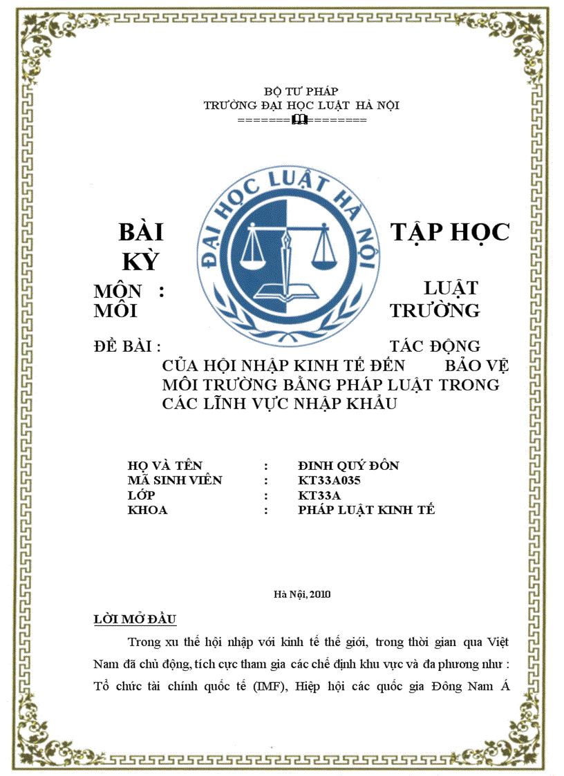 image for page Tác động của hội nhập kinh tế đến bảo vệ môi trường bằng pháp luật trong các lĩnh vực nhập khẩu