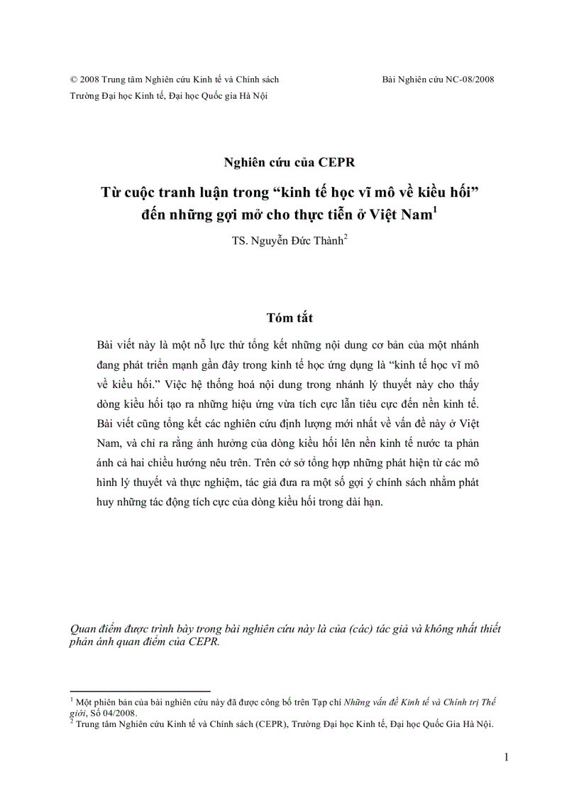 image for page Từ cuộc tranh luận trong kinh tế học vĩ mô về kiều hối nghiên cứu của CEPR