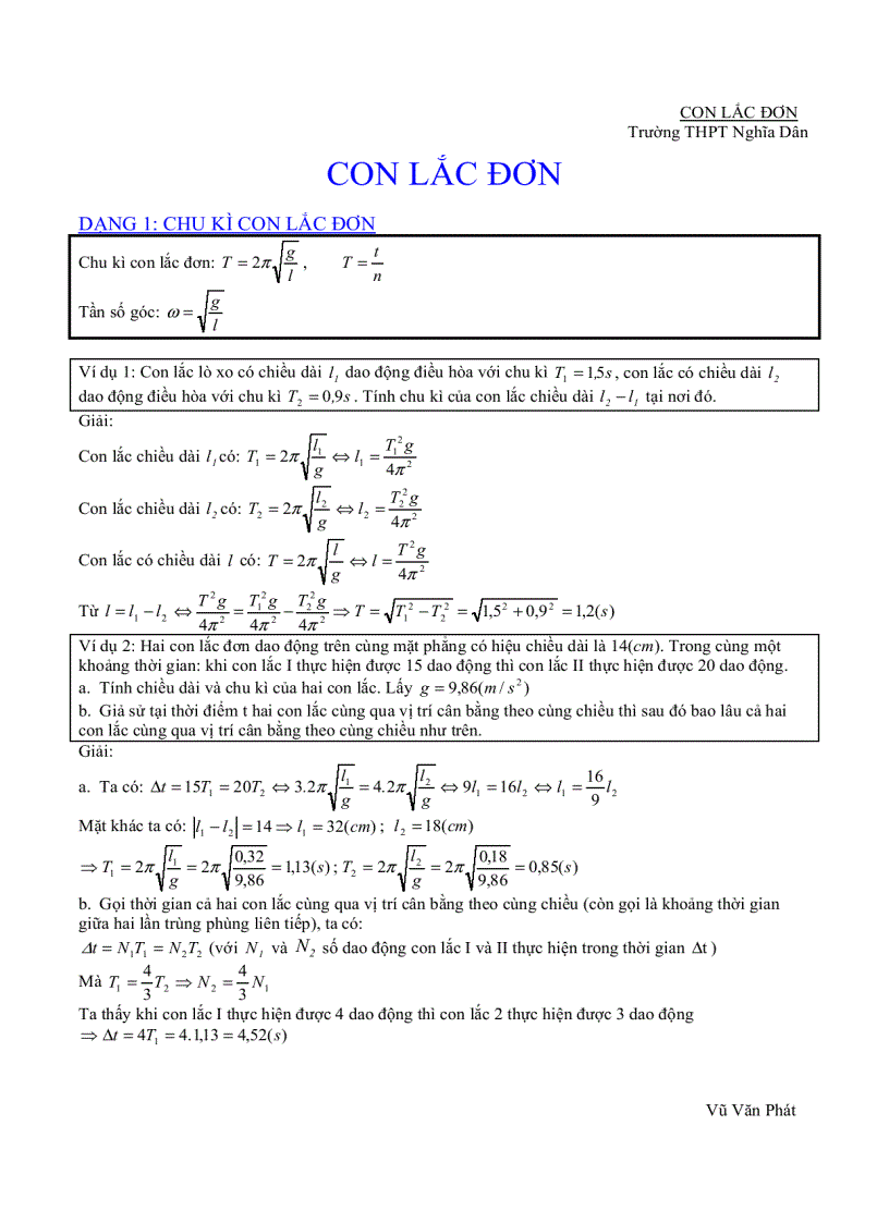 image for page CHUYÊN ĐỀ Con lắc đơn