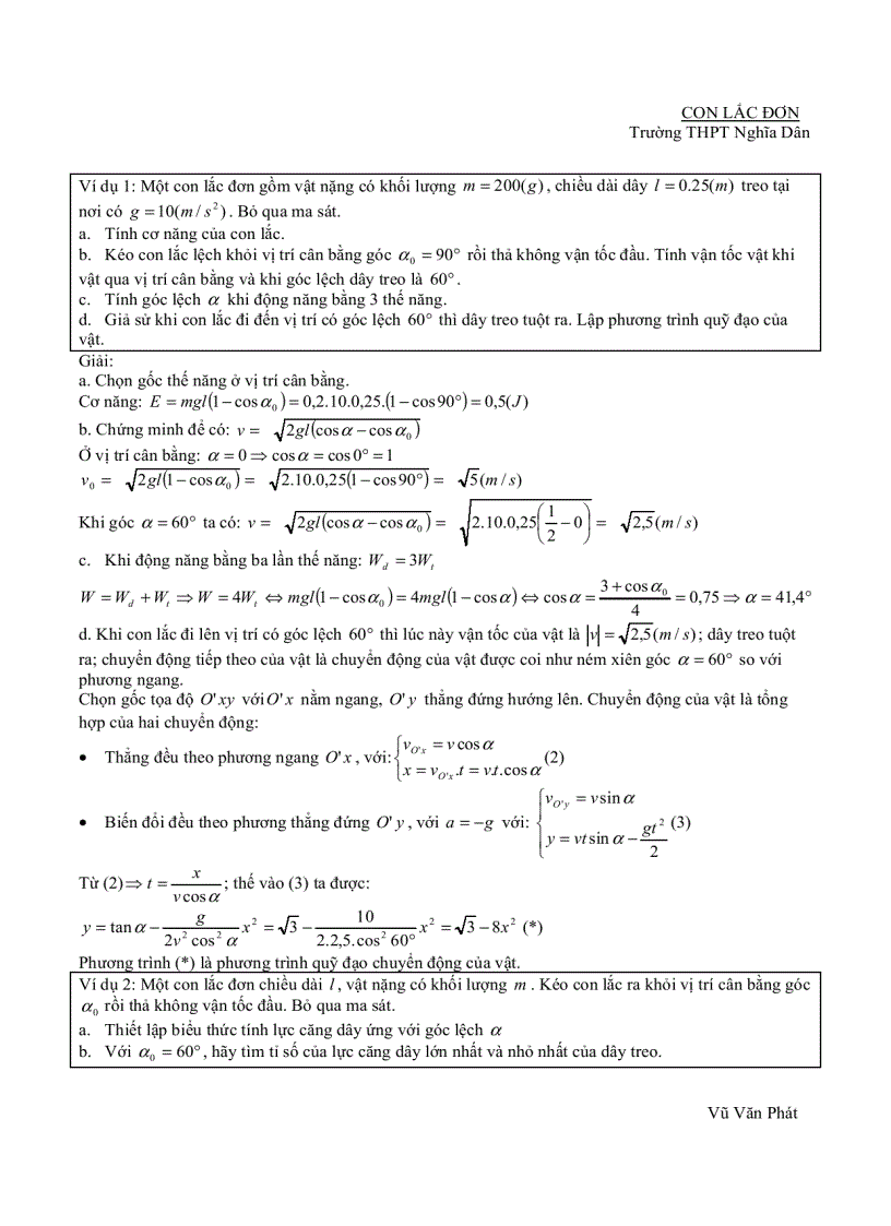 image for page CHUYÊN ĐỀ Con lắc đơn