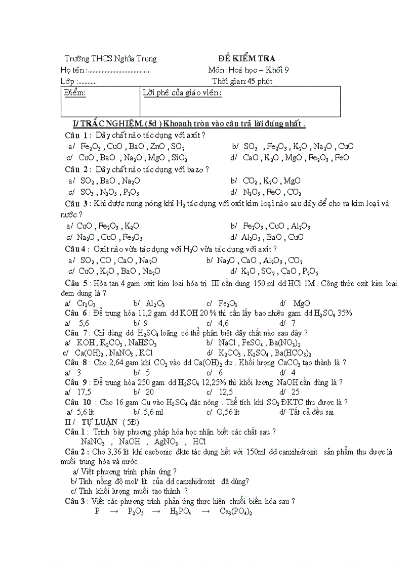 image for page Đề kiểm tra môn hóa 1 tiết năm học 2011 2012
