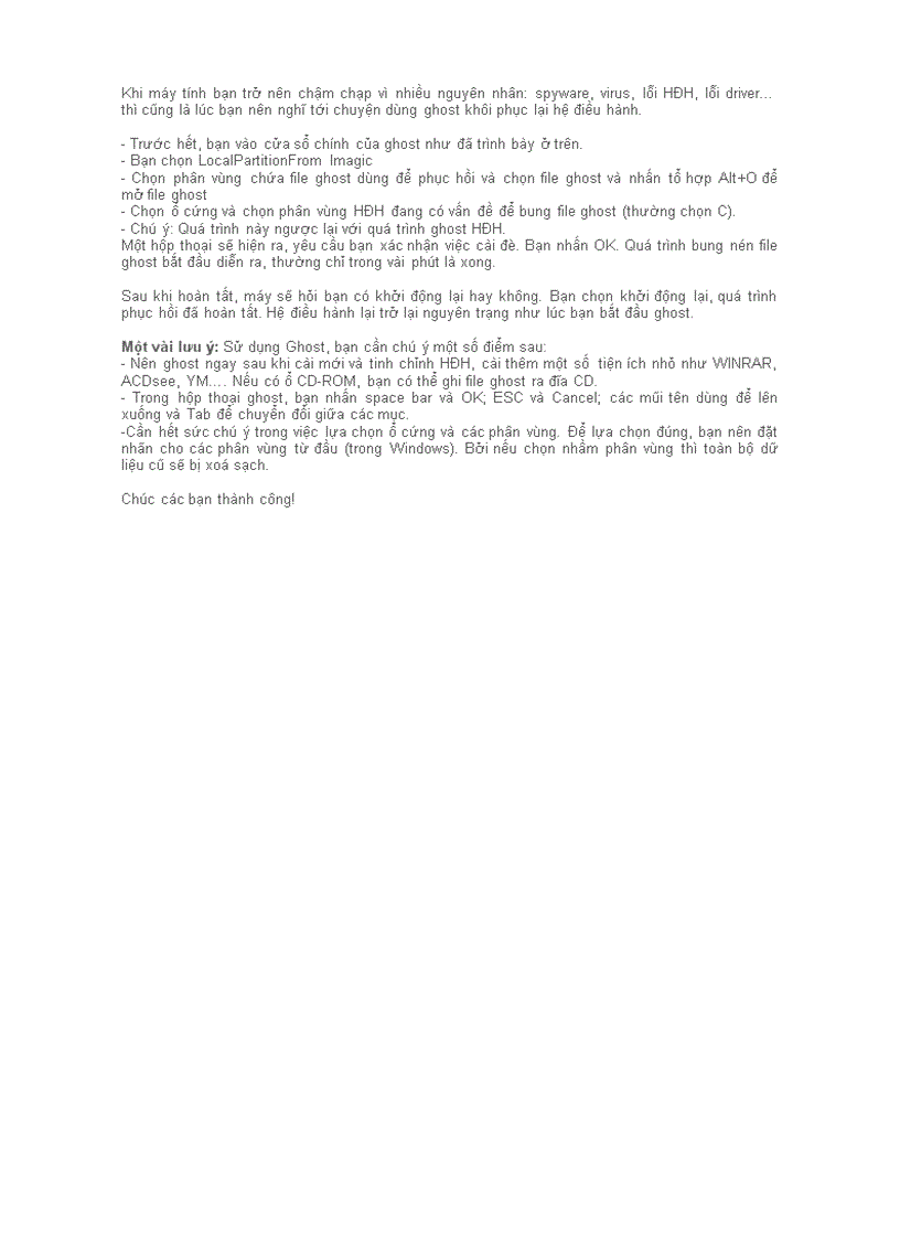 image for page Phục hồi hệ điều hành với Norton Ghost