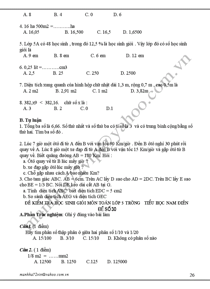 image for page Đề kiểm tra học sinh giỏi môn toán lớp 5 trường tiểu học nam điền