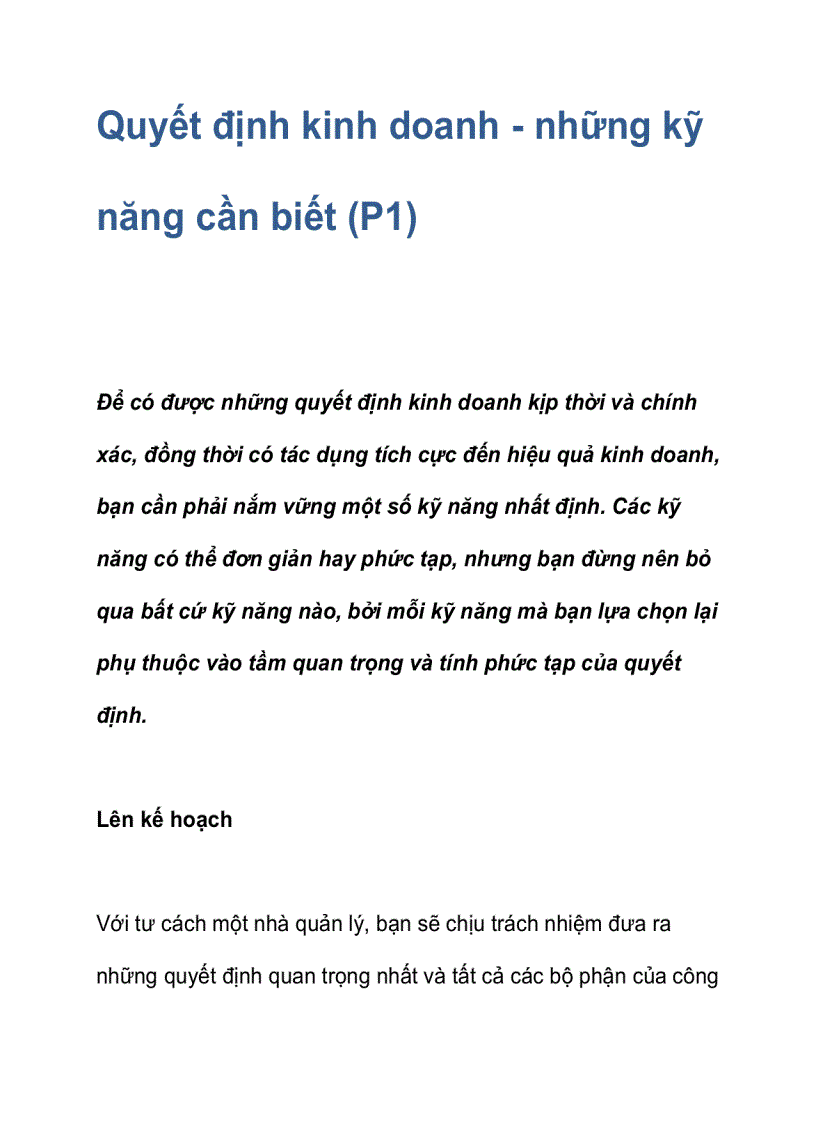image for page Quyết định kinh doanh những kỹ năng cần biết P1