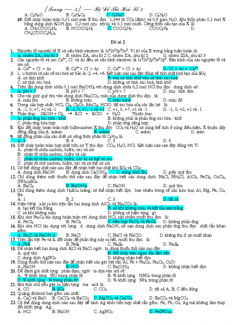 Bộ đề thi hóa ôn thi đại học