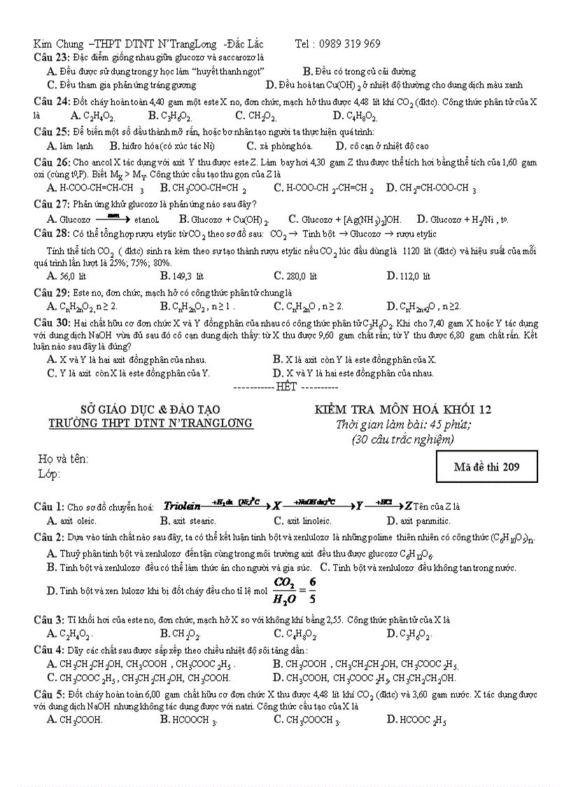 image for page MA TRẬN RA ĐỀ KIỂM TRA TIẾT 12 Môn Hóa học Lớp 12 CB