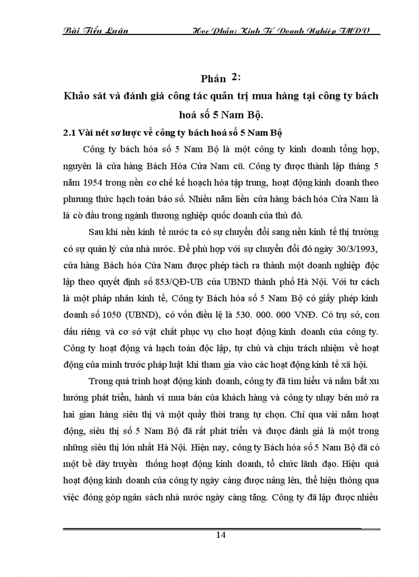 image for page Bài Thảo Luận Kinh Tế Doanh Nghiệp Thương mại Dịch Vụ Phân tích quy trình mua hàng tại công ty bách hóa số 5 nam bộ