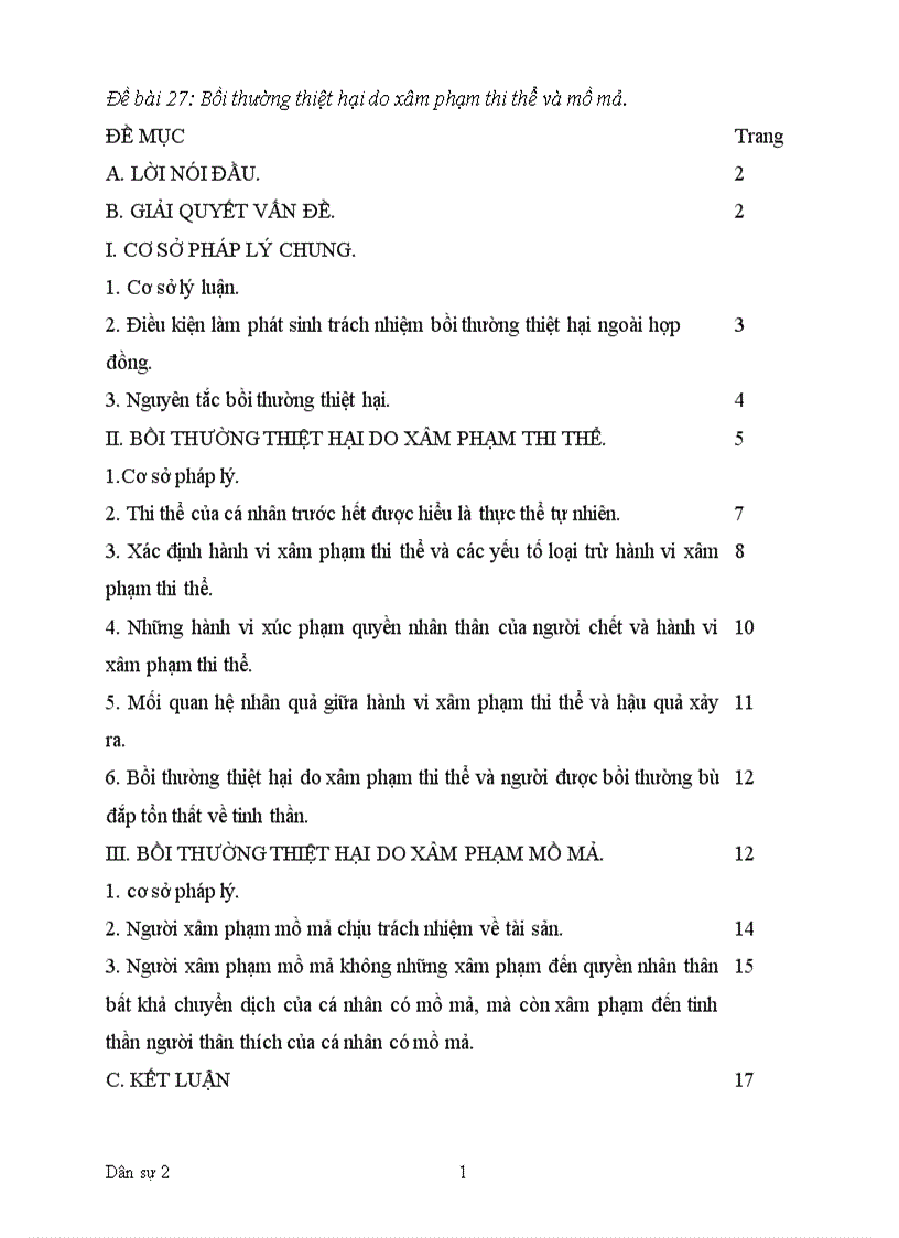 image for page Bài tập học kì dân sự 2 bồi thường thiệt hại do xâm phạm thi thể mồ mả